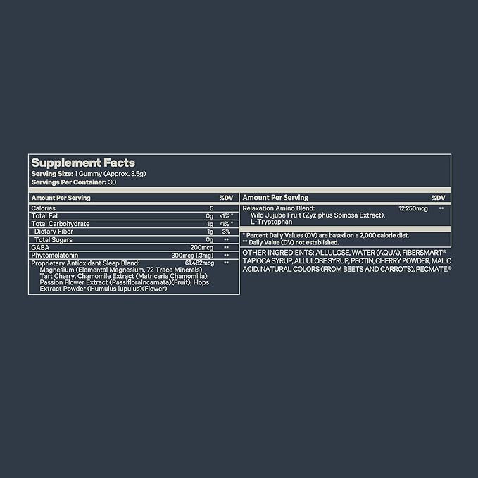 Juna Nightcap Sleep Gummies – Sugar-Free, All-Natural Sleep Aid with Low-Dose Melatonin, Tart Cherry, GABA, Magnesium, Chamomile & Passionflower – 30 Servings