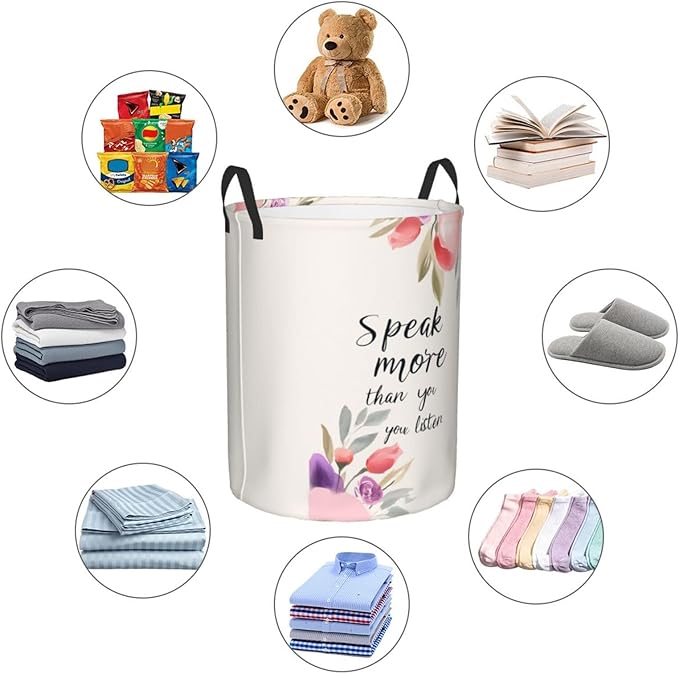 Laundry Basket Motivational Word Collapsible Large Capacity,63L Dirty Clothes Basket Durable Lightweight Hamper With Handles Ideal For Clothes,Toys Home Organization19.6in X 15.7in,