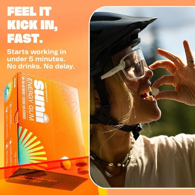 Sunii - Energy Gum - NEW Quick Boost Energy & Focus - 50mg Caffeine Gum -Vitamins B6 & B12, Taurine, Vegan, No Sugar, Zero Calorie, Fresh Mint Taste - Faster than Chews, Drinks, Gels & Pills (96pcs)