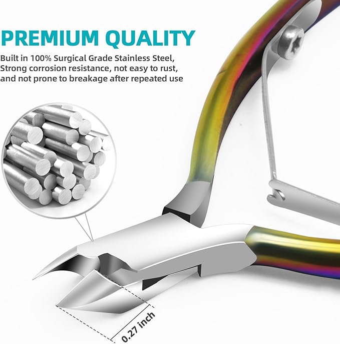 Cuticle Trimmer with Cuticle Pusher, RONAVO Cuticle Remover Stainless Steel Professional Cuticle Nipper, Durable Pedicure Manicure Tools (Polish Multi-color)