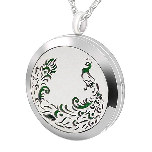 Aromatherapy Essential Oil Diffuser Necklace - Stainless Steel Locket Peacock Pendant with 24" Chain 8 Colors Pads for Mother Christmas Birthday Father's Day Women Men