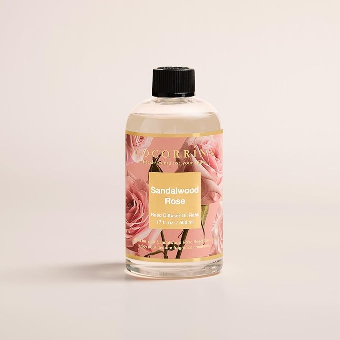 Cocorrína Reed Diffuser Refill Sandalwood Rose 17oz (500ml) with 8 Sticks - Premium Long-Lasting Floral Essential Oil, Home Fragrance for Bedroom, Bathroom Home Decor