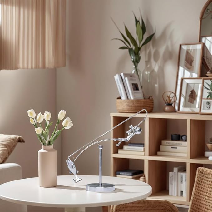 Kinetic Fishing Sculpture - Balance Art for Your Space, Fisherman Kinetic Balancing Desk Toy Fishing Physics Sculpture for Home Office Art Deco, Stainless Steel Balance Physics Toy 1PCS