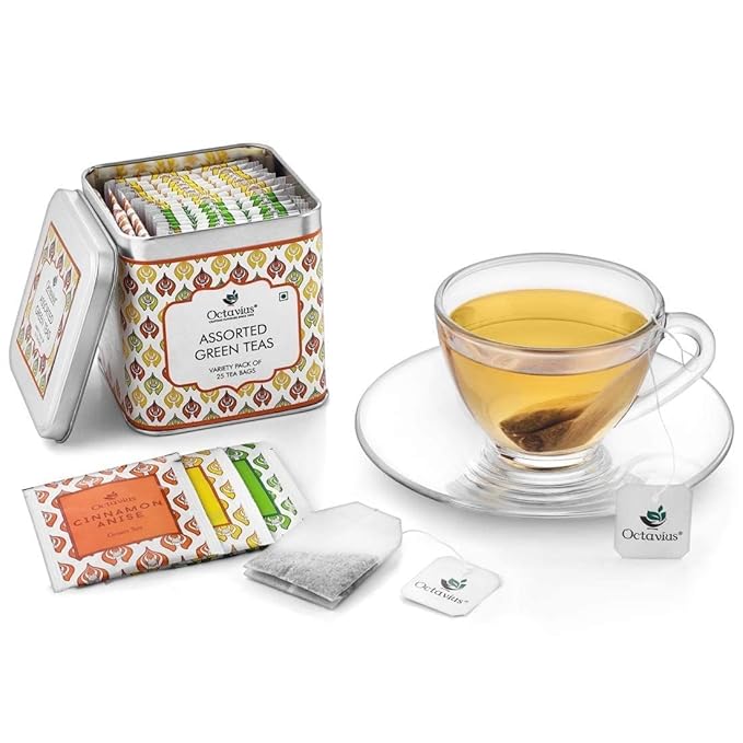 Octavius Tea Variety Pack – 25 Teabags | 3 Assorted Green Teas | Premium Green Tea Sampler | Refreshing & Healthy Tea Pack | Pack of 1