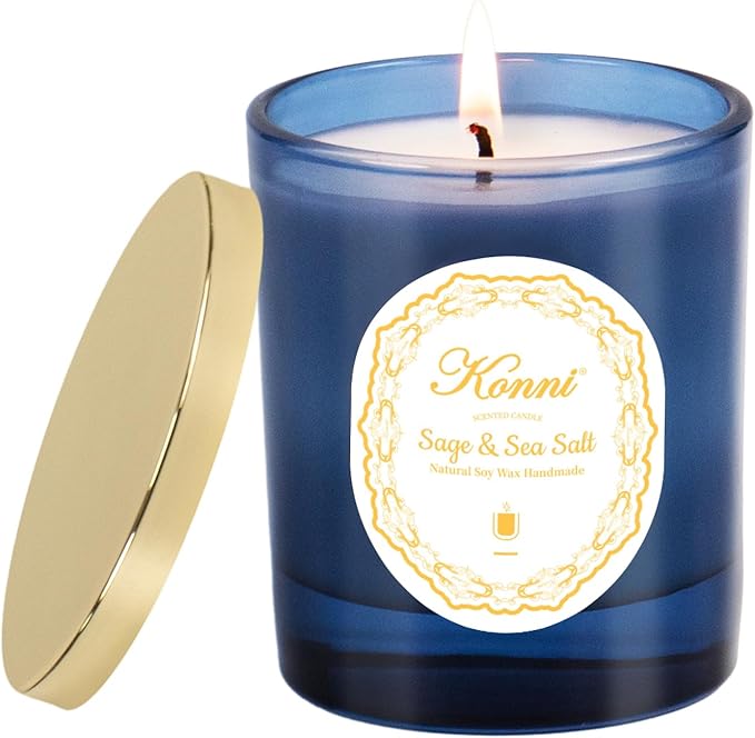 KONNI Scented Candles,Aromatherapy Candle, 7.4oz Natural Soy Wax Jar Candles, 40 Hour Burn Time, Home Scented Gift for Women & Men Christmas Birthday Mom Friends（Sage Sea Salt）