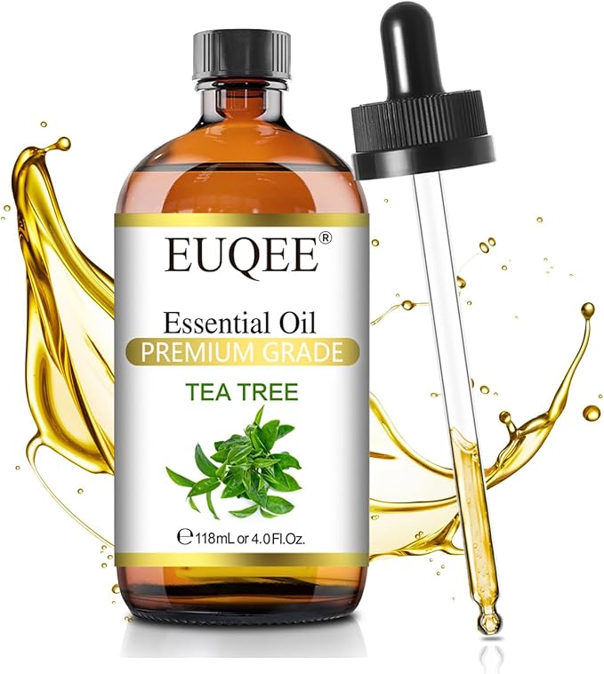 EUQEE Tea Tree Essential Oil 4Fl.Oz Pure Tea Tree Oil with Glass Dropper for Aromatherapy, Diffuser, Soap Making, DIY Soap - 118ml