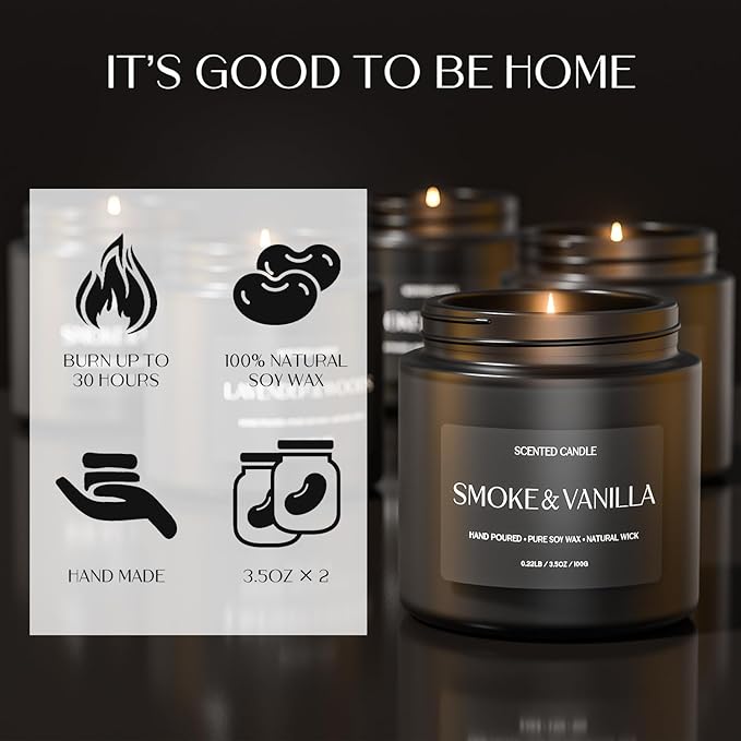 Scented Candles for Men, Soy Candles for Home Scented, Candle Gifts for Men, 2 Pack Aromatherapy Candle Gift Set for Relaxing, Stress Relief & Home Decor