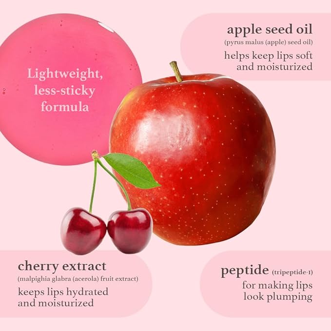 NOONI Vegan Appleseed Lip Oil Set - Applecherry & Appleplum | Long-Lasting, Moisturizing, Plumping, Revitalizing for Dry Lips, Waterproof, No Peel Off, Korean Tint, 0.12 FL Oz x 2ea