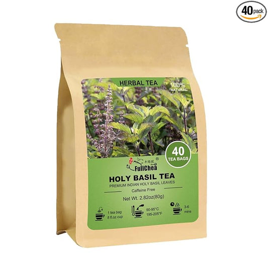 FullChea - Holy Basil Tea Bags, 40 Tulsi Teabags, 2g/bag - Premium Holy Basil Leaves - Non-GMO - Caffeine-free - Support Digestion & Boost Immunity