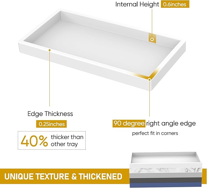 EG-SIPRO Silicone Bathroom Tray, Thickened Shatterproof Rectangle Vanity Tray for Counter, Soap Dispenser Tray - Small 7.8 * 3.9 in - White Marble Pattern