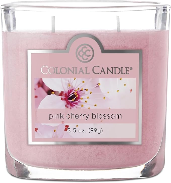 Colonial Candle Pink Cherry Blossom Scented Jar Candle, 2 Wick, 3.5 oz, Mottled Wax Candle