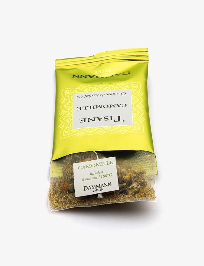 Dammann Freres Sachets, Chamomile Tea Bags, Premium Gourmet French Herbal Tea, Indiviudally Wrapped, 21 Count (Single Pack)