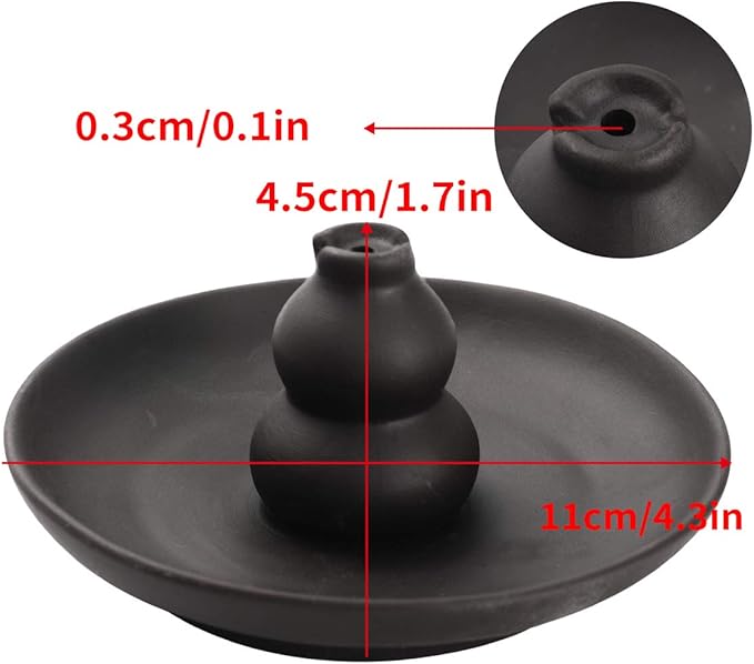 Black Glazed Ceramic Incense Burner, Bottle Gourd Shaped Incense Holder