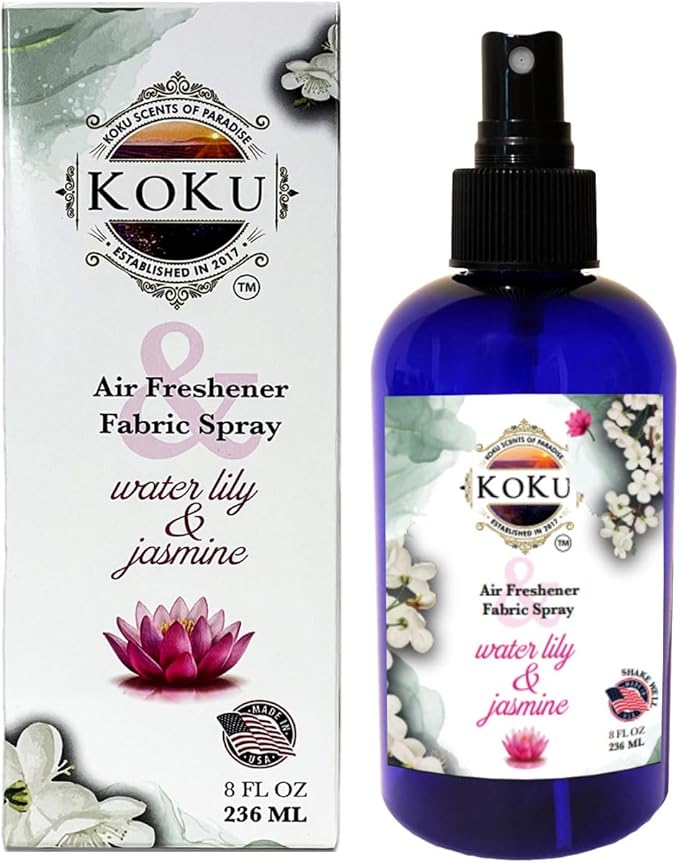 Water Lily Jasmine Air Freshener - Room Spray - Odor Eliminator - Deodorizer - Car Air Freshener - Home Spray - Linen Spray - Fabric Refresher - None Toxic - Alcohol Free - Made in USA (8 Oz)