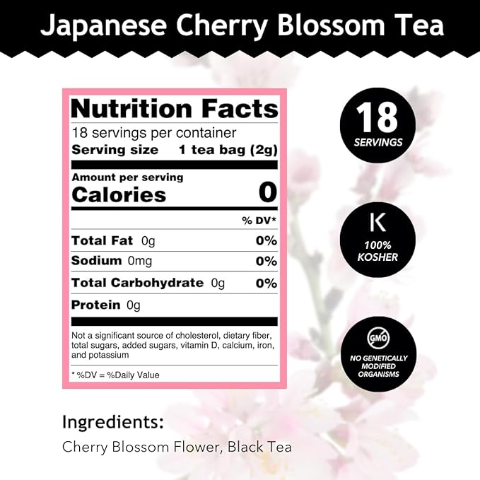 Buddha Teas Japanese Cherry Blossom Tea - OU Kosher, 18 Bleach-Free Tea Bags