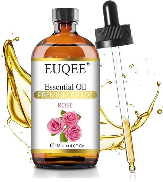 EUQEE Rose Essential Oil 118mL Large Capacity Rose Oil Premium Essential Oil with Glass Dropper for Diffuser, Soap & Candle Making, Aromatherapy - 4Fl. Oz