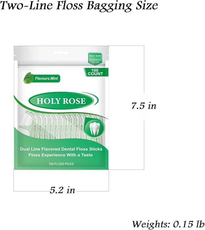 Holy Rose Travel Dental Floss Dispenser - 2 Pack Mint Flavored Refill Floss Picks with Portable Case - 220 Count Twin-Line Flossers & Toothpicks