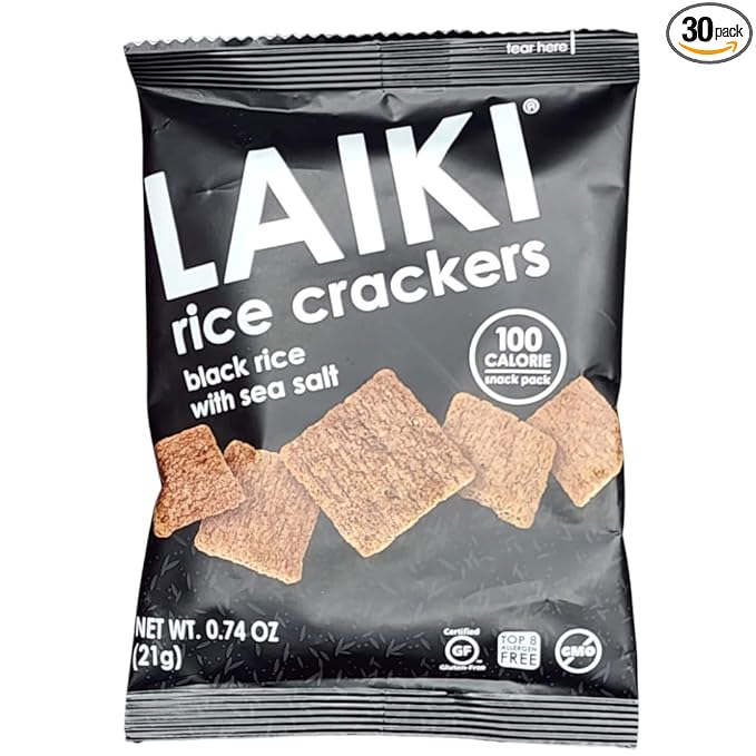 Gluten Free Rice Crackers - Black | Low Sodium Healthy Snack | Vegan SEED-OIL FREE Snack | NON-GMO | GF Snack for Adults | Diabetic Friendly | Gluten Free Variety Pack | Clean & Vegan | Party Snack | Pack of 30