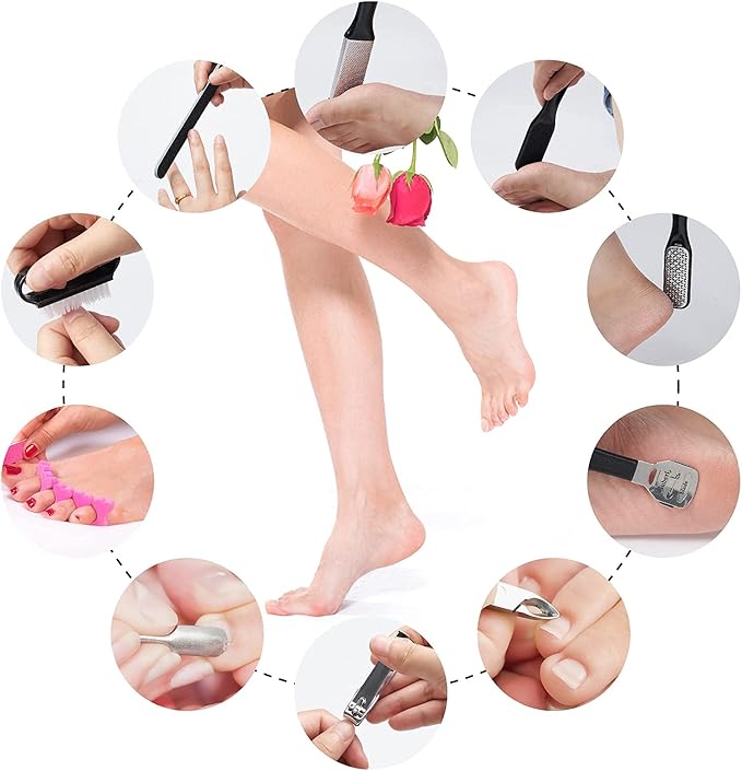 31Pcs Foot & Hand File Pedicure Tools Kit for Dead Skin Remove, Nail Maintain with Cleaning Storage Box for Men Women Salon or Home Best Gift