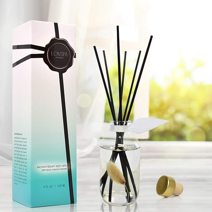 LOVSPA Reed Diffuser Set, Clean Cotton Blossom Scented Oil Diffuser with Sticks, Home Fragrance Accessories for Bathroom Shelf Decor, Aroma Diffusers for Home or Office Desk, USA Made