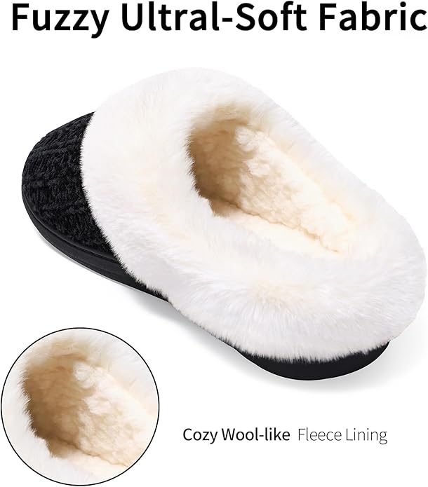 Evshine Warm Knit House Slippers for Women Comfy Wool-Like Lined Chenille Slippers with Memory Foam and Indoor Outdoor Soles