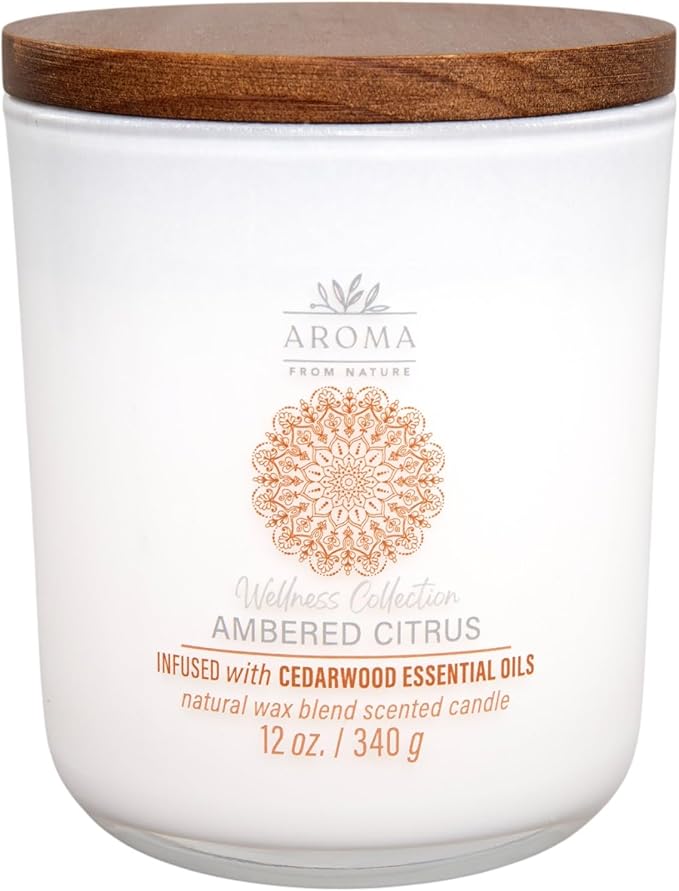 Aroma from Nature Wellness Collection Candle, 12 oz, 2 Cotton Wicks, Ambered Citrus, Large Painted Jar