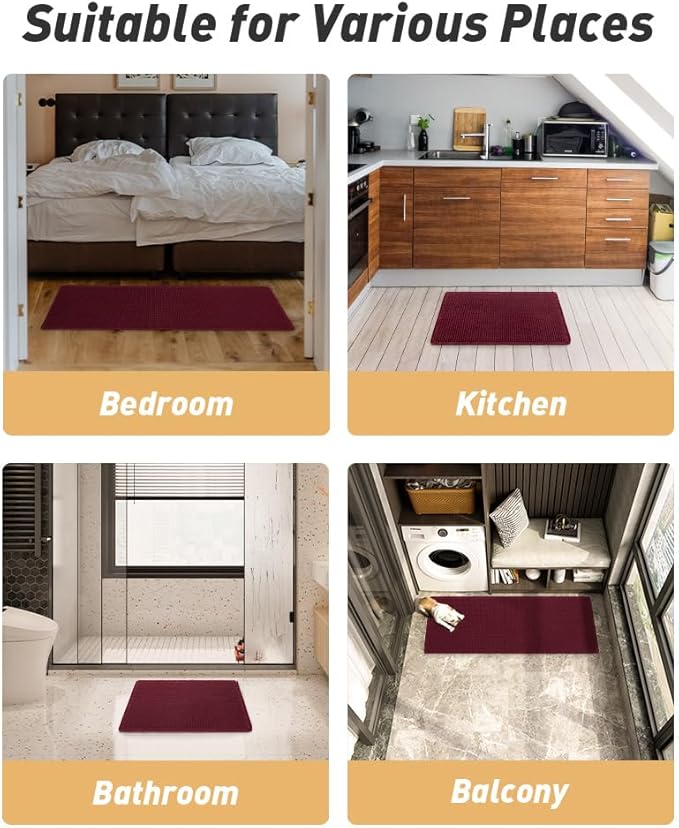 AMOAMI Upgraded Waffle Bath Mat, Super Absorbent Non Slip Bath Mats for Bathroom Floor, Machine Washable Bathroom Rugs with Tassels, Rubber Backed Bathroom Mats, Ultra Soft, 17" x 24", Burgundy