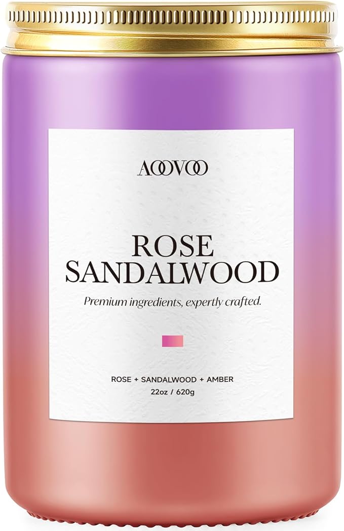 AOOVOO Rose Sandalwood Candles - Scented Candle Gift for Women, 22 oz Large Soy Candle, 120 Hours Burn, Jar Candle for Home Scented, Relaxing, Stress Relief Candles