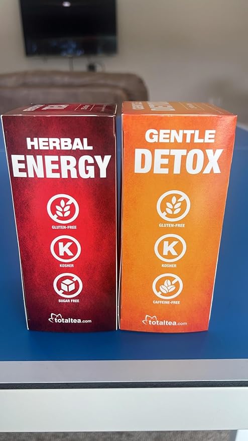 Total Tea Detox Tea & Energy Tea Set - 25 Day Detox - Herbal SIim Tea with Chamomile - Hibiscus Tea and Ginger Root for Colon Cleanse – Natural Citrus & Cinnamon Herbal Tea for Digestive Health