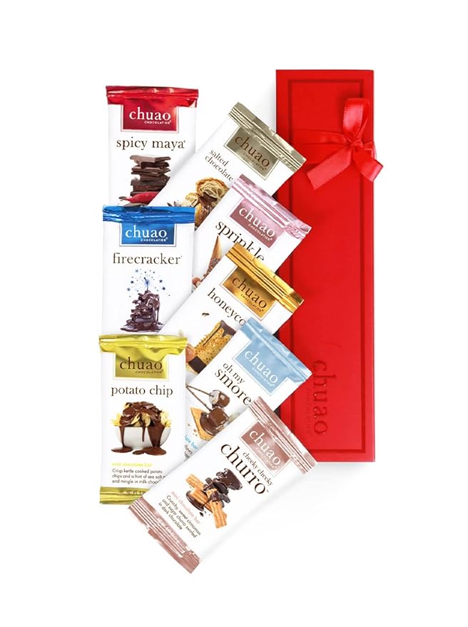 Chuao Chocolatier Taste the Joy Assorted Mini Gourmet Chocolate Bars Gift Box | Milk and Dark Chocolate Flavor Variety Sampler For Birthday, Mother’s and Father’s Day, Thank you, Corporate Gift Baskets | 8 Bars