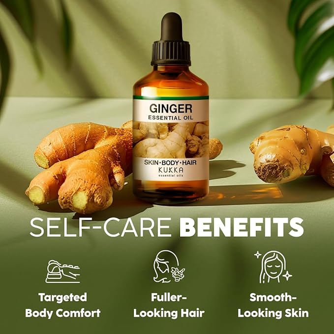 KUKKA Ginger Essential Oils - 4 Fl Oz - for Hair, Skin, Diffuser, Aromatherapy & DIY Soap Making Scent