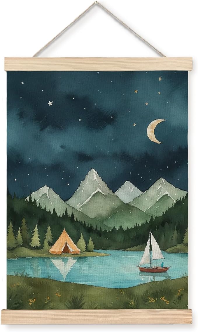 Exqcom Forest Mountain Nature Landscape Wall Decor, Camping Nursery Wall Art Poster, Nature Scenery Posters for Kids Boys Girls Nursery Room Bedroom Playroom, 12x16 Inches