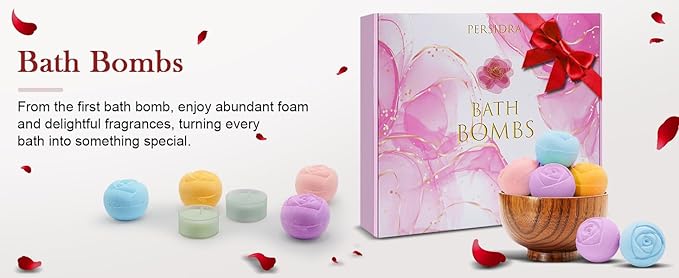 Bath Bombs for Women - 16 Pcs Handmade Natural Essential Oils Rose Bath Bombs, Home Spa Fizzies Bubble Bath, Birthday Gifts for Her Self Care Gifts for Mom Wife (16)
