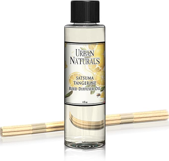 Urban Naturals Satsuma Tangerine Reed Diffuser Refill Set | Includes a Free Set of Reed Sticks! 4 oz | Long Lasting Room Scent | Great Home Gift Idea