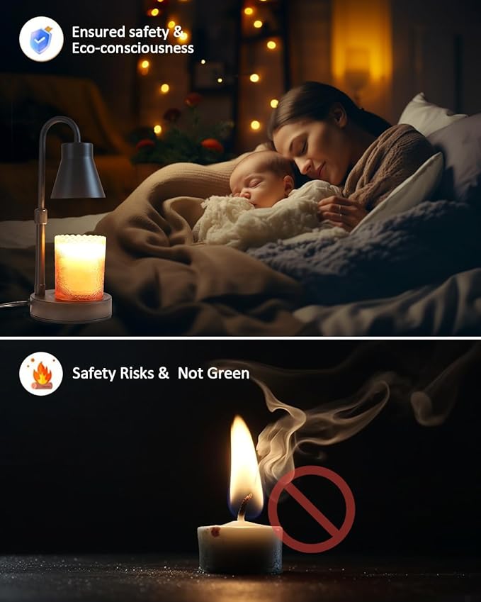 Candle Warmer Lamp with Adjustable Height, Stepless Dimming Function-Home Decor Lamp, Metal Candle Lamp for Jar Candles, No Flame Scented Candle Warmer with 2 Bulbs (Black)