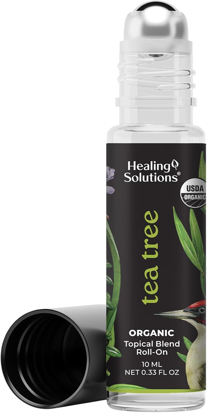 Healing Solutions - Organic Tea Tree Essential Oil Roller, USDA Certified, Roll On Perfume for Aromatherapy, Diffuser, Hair and Skin Care