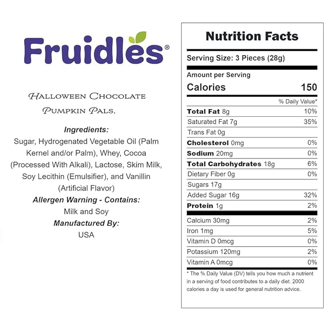 Fruidles Halloween Trick-Or-Treat Party Bag Fillers Pumpkin Pals, Individually Wrapped in Pumpkin Face Design Foils, Kosher Certified (2 Pounds) - Multicolor