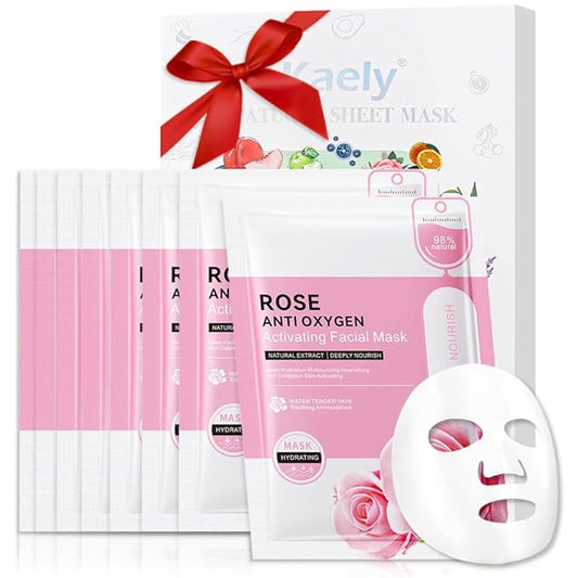 8 Pack Rose Kids Face Mask,Pink Face Masks Skincare Spa Day Kit Supplies,Spa Party Favors for Teens Girls Women,Sheet Facial Mask Skincare Gifts Set,Moisturize Soothe for All Skin Types