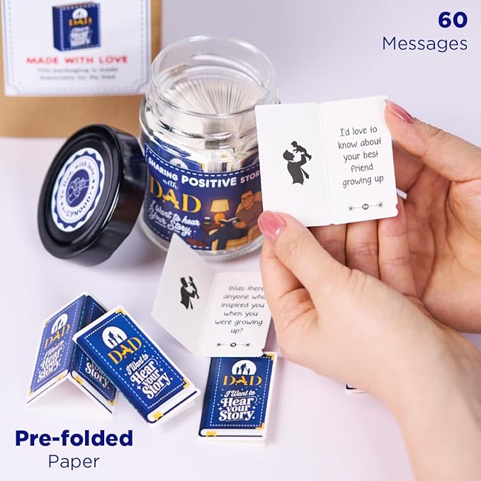 I Want to Hear Your Story, Dad- Sharing Positive Stories Jar - Unique, Sentimental Dad Gifts, Birthday Gift - Thoughtful Journal Prompts for Dad