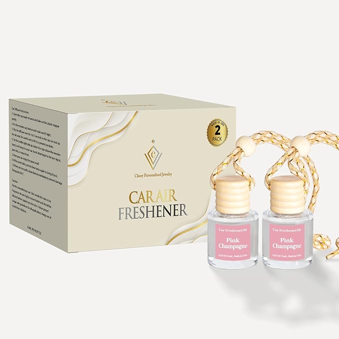 Car Air Freshener Hanging, Essential Oil Diffuser for Car, Pink Sparkle Champagne Fragrance Oil Air Diffuser, Long Lasting Air Freshener, air Fresheners for Women, Made in USA