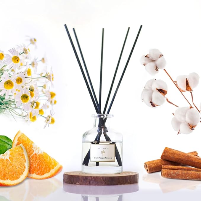 PRISTINE Ivory Coast Cotton/Inspired by Hyatt Hotel Scent Reed Diffuser for Home | Fresh Clean Sheet/Light Chamomile Reed Diffusers, Oil & Room Diffusers with Reed | Home Fragrance Scent Diffuser