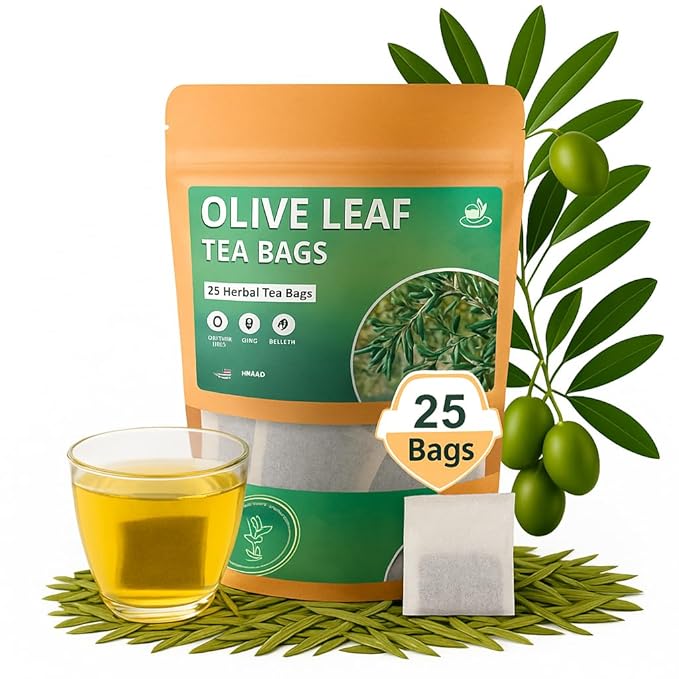 Olive Leaf Tea Bags – 25 Bags (Premium Dried Olive Leaf Tea - 25 Count), Natural Extract Caffeine-Free Herbal Tea for Health & Immune Support