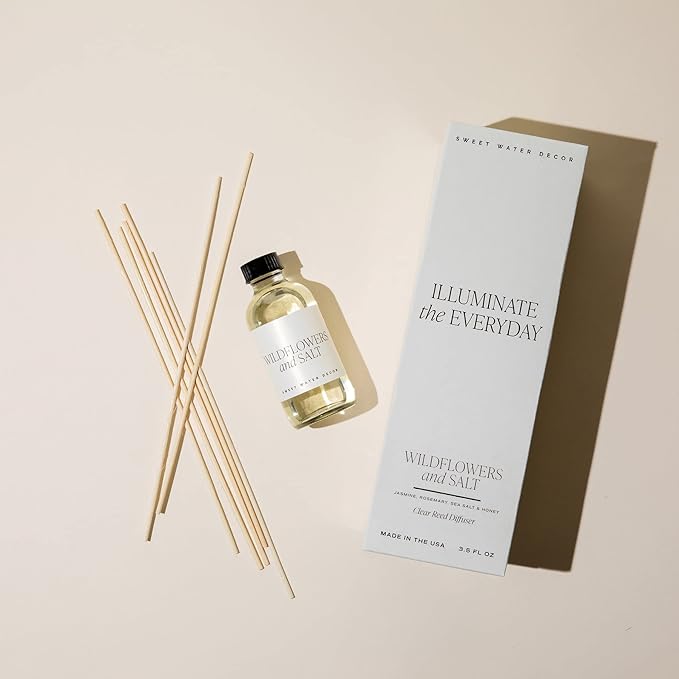 Sweet Water Decor Wildflowers and Salt Reed Diffuser Set - Lemon, Rosemary, and Leafy Green Scented Diffusers - Scent Diffusers for Home, Long Lasting Fragrance, Made in The USA