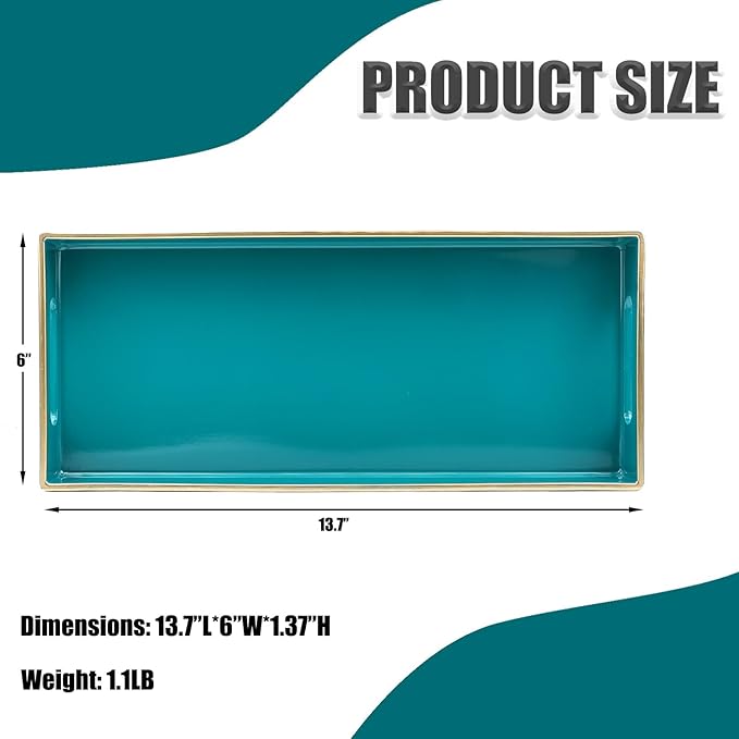 Green Bathroom Vanity Tray for Countertop, Small Plastic Toilet Tank Versatile Storage & Organization Tray for Makeup, Perfume, Desk, Kitchen, Candles, 13.7"x6"x1.4", 35GR