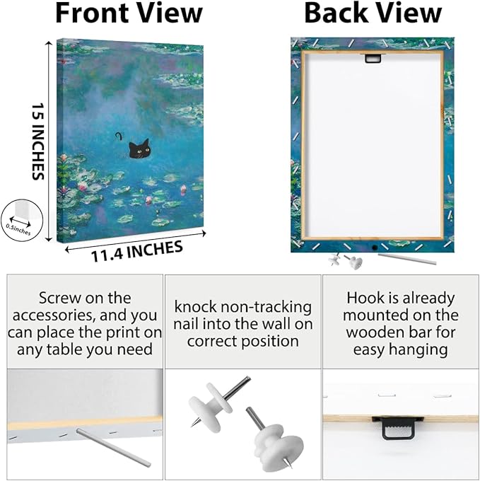 HZMLYDJ Cute Cat Wall Art Funny Cat in Water Lilies Posters Vintage Canvas Wall Art for Room Bedroom Living Room Bathroom Decor Aesthetic, Trendy Paintings Aesthetic Cats Lovers Decoration