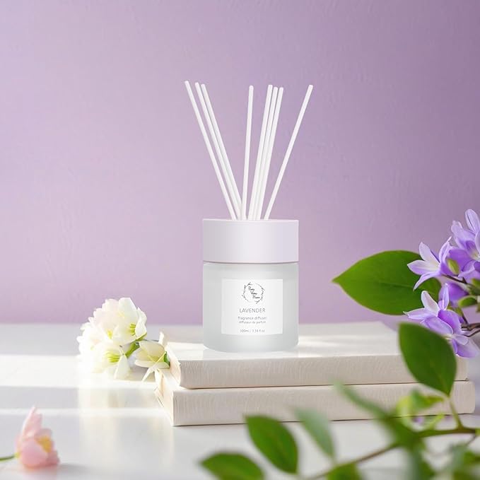 Reed Diffuser Set, Pretty Valley Home Diffuser 100Ml / 3.38fl OZ Gift Box - Includes Reed Diffuser Sticks, Fragrance Oil, and Glass Bottle for Bathroom Office Living Room Decor (Lavender)
