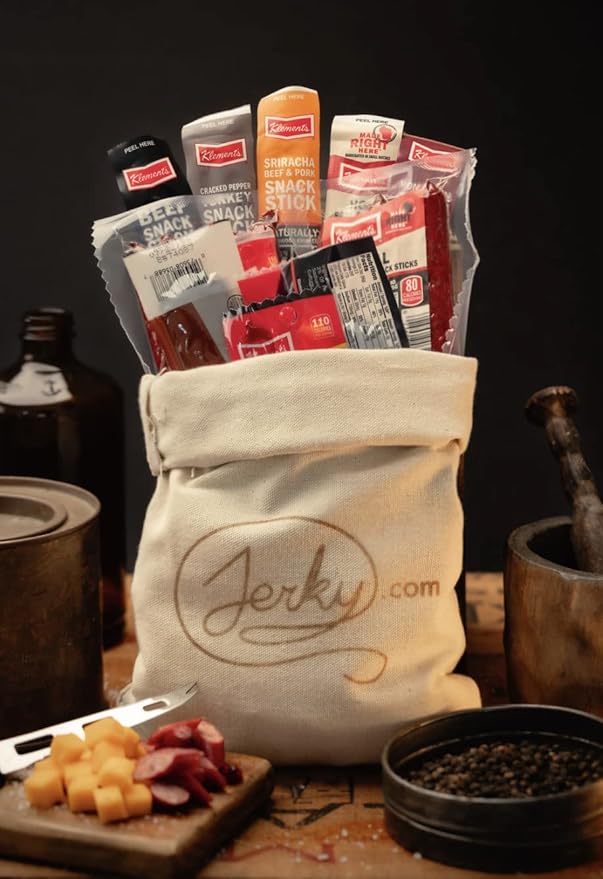 Jerky.com XXL Meat Sticks Gift Bag | 52 Piece Gift Basket with Beef Sticks, Pork, Turkey, Ham & Cheese | Over 2 lbs of High Protein Meat Snacks | Bulk Jerky Gift for Men, Dad, Office, Outdoors, Father's Day