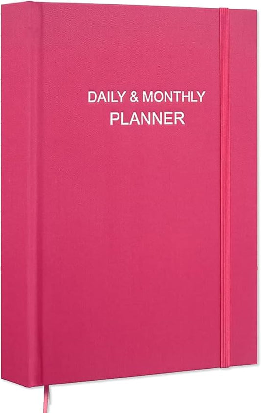 Daily & Monthly Planner for 2025 2026 or Anytime - ADHD Planner Two Pages Per Day, Daily Planner Undated to Increase Focus, Eliminate Overwhelm, Achieve Your Biggest Goals, 5.8'' × 8.3'', Pink