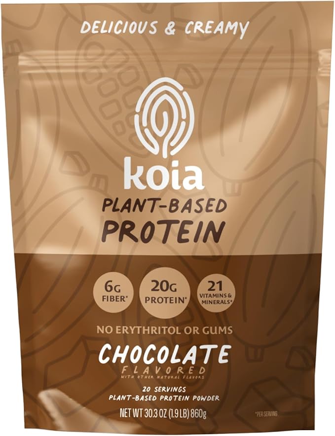 Koia Plant Based Protein Powder, Chocolate, 20g Protein, 3g Sugar, 6g Prebiotic Fiber, Pre & Post Workout, 21 Vitamins & Minerals, No Seed Oils, Dairy-Free, Gluten-Free, Non-GMO, 20 Servings, 28.2 Oz