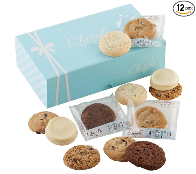Cheryl's Cookies® Cookie Gift Box w/ 12 Assorted Cookies, Chocolate Chip, Oatmeal Raisin, Chocolate, Sugar & Buttercream Frosted Individually Wrapped, Gourmet, Handmade, Any Occasion, Family, Friends